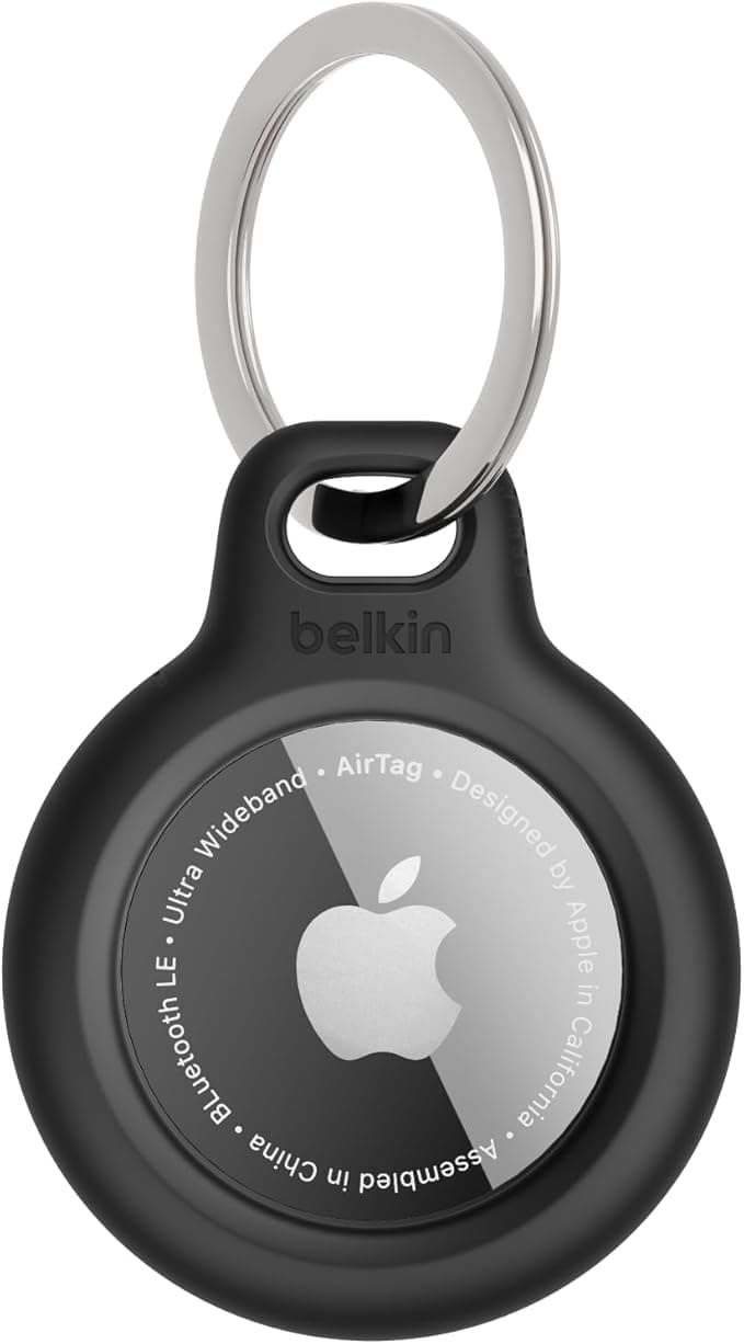 Belkin Apple AirTag Secure Holder with Key Ring - Durable, Scratch-Resistant Case with Open Face & Raised Edges - Protective AirTag Keychain Holder Accessory for Keys, Pets, Luggage, & More - Black