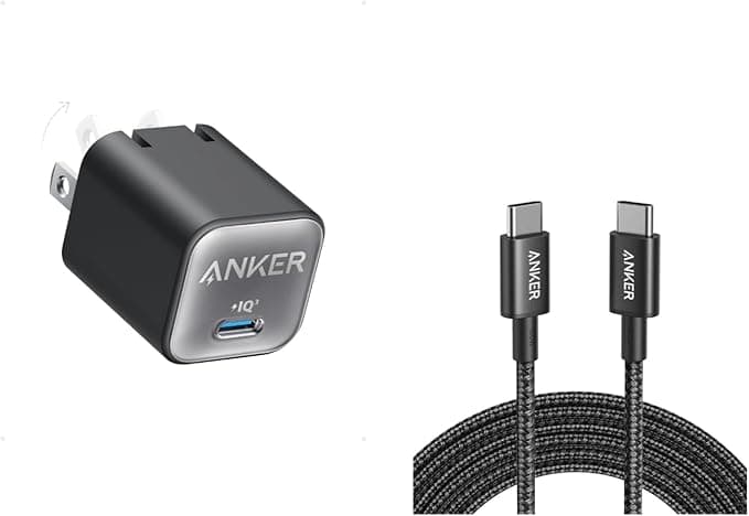 Anker Nano Charger, USB C GaN Charger 30W, PIQ 3.0 Foldable PPS Fast Charger, USB C Cable, Type-C Charging Cord Fast Charge(10FT,100W)