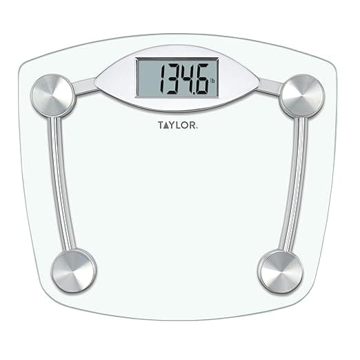 Taylor Digital Bathroom Scale, Body Weight Scale, Instant On and Off, 400 lb Capacity, Sturdy Clear Glass with Chrome-Finish Base