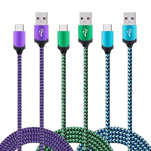 USB Type C Charger Cable Fast Charging Cord for Google Pixel 10, 10a, 9a, 9, 10 9 Pro XL Fold, 8, 7, 6, 5, 4, 3a, 3 2 XL, Pixel C, (Blue/Green/Purple, 6 feet, 3 Pack)
